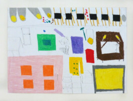 Eine Zeichnung von einem Raum aus der Vogelperspektive.