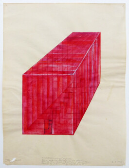 Zeichnung von roten, hintereinander angeordneten Glasräumen.