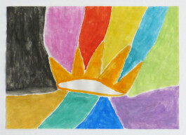 Abstrakte Malerei auf Papier mit einer Krone in der Mitte.